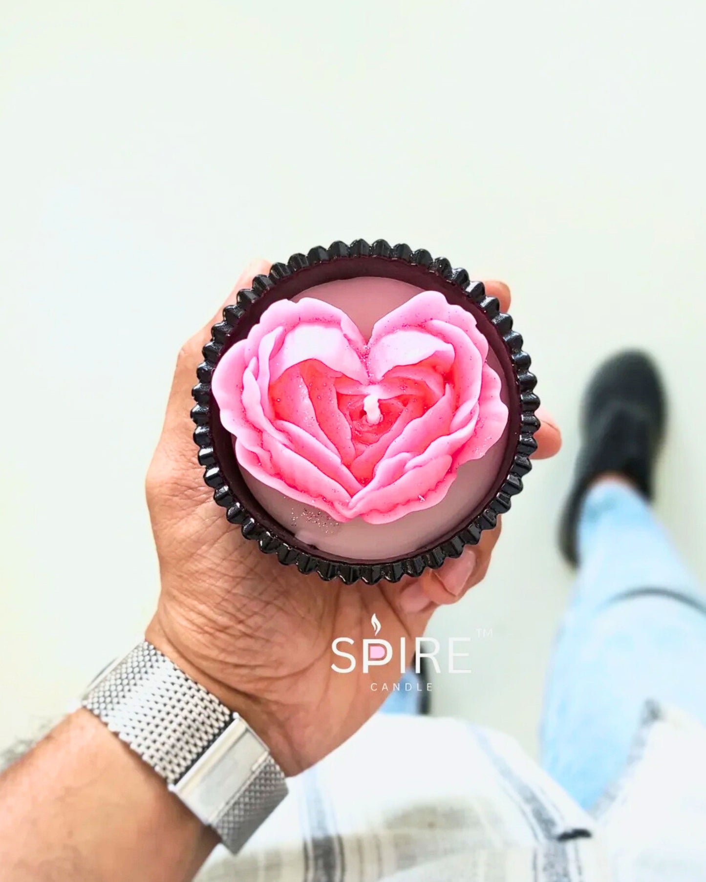 HEART PETALS IN BLACK CONCRETE BOWL