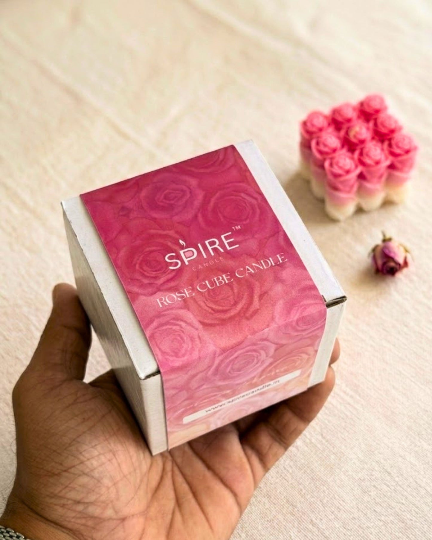 PINK ROSE CUBE CANDLE