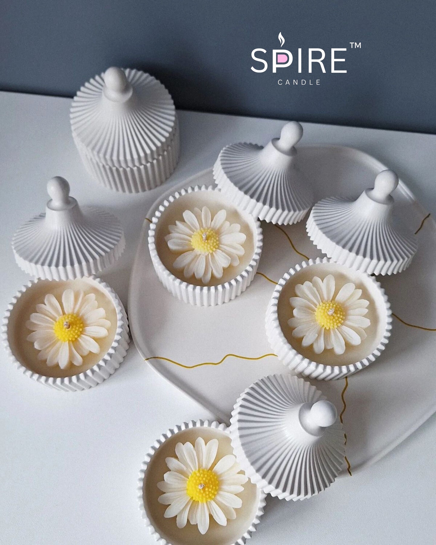 Concrete Jar Candle with cap - Daisy Flower