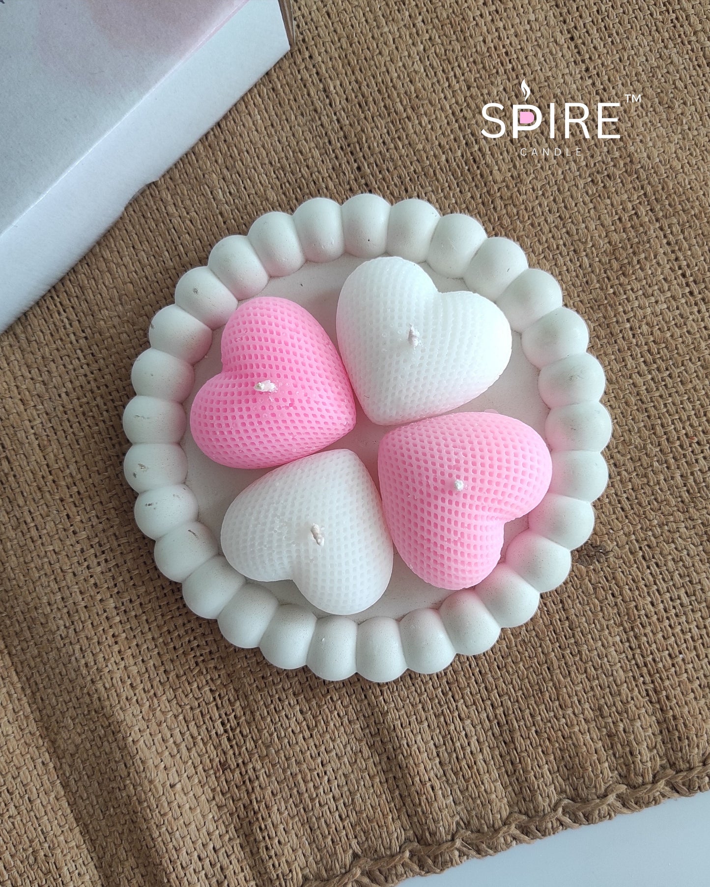 White & Pink Heart Candle Box | Pack Of 4 | Scented
