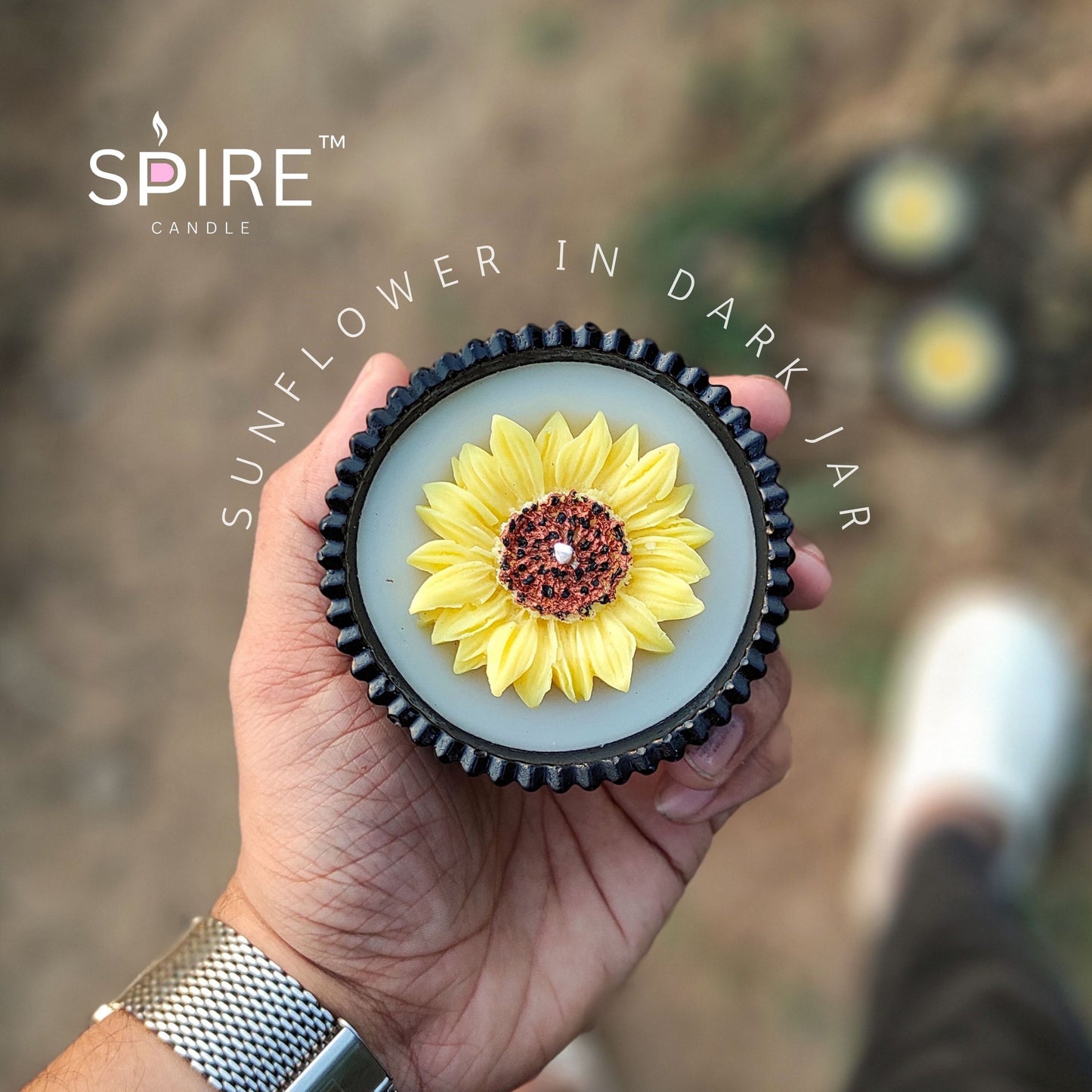 Sunflower Black Concrete Jar Candle
