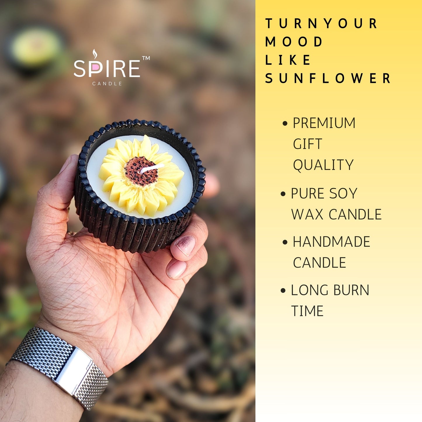 Sunflower Black Concrete Jar Candle