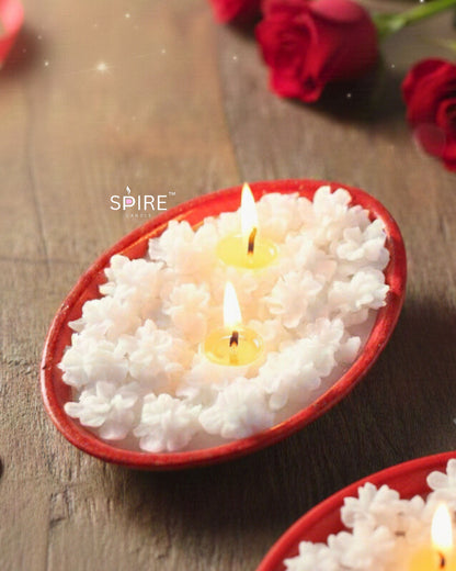 RED BOWL WITH SMALL CARNATION CANDLE