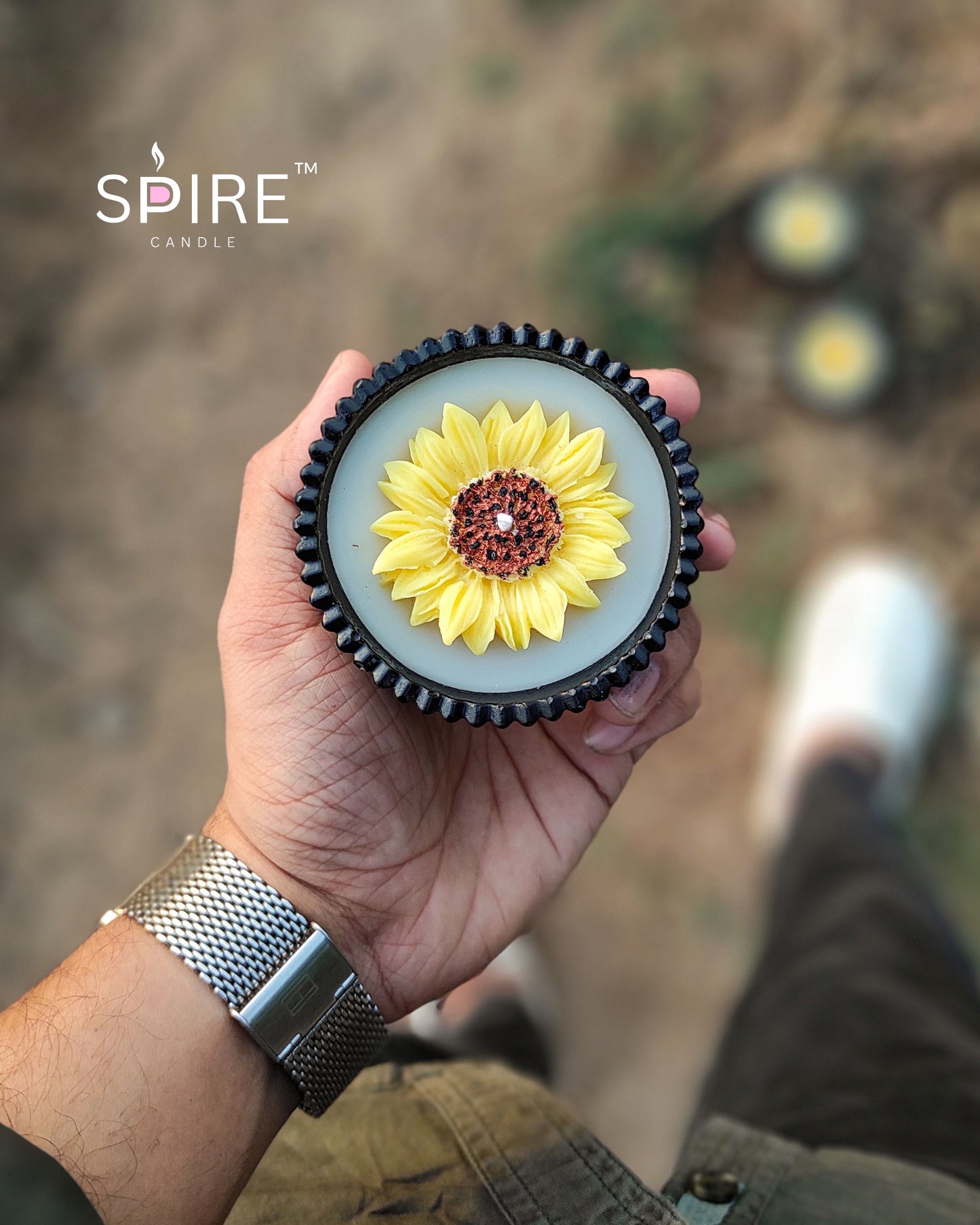 Sunflower Black Concrete Jar Candle