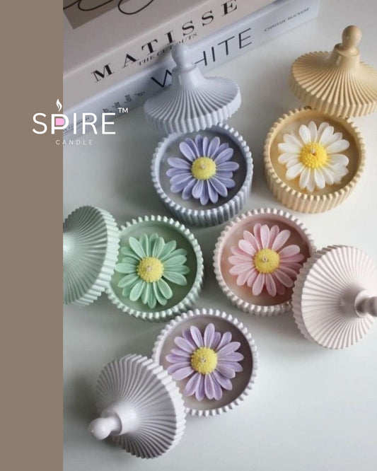 Concrete Jar Candle with cap - Daisy Flower