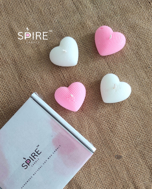 White & Pink Heart Candle Box | Pack Of 4 | Scented